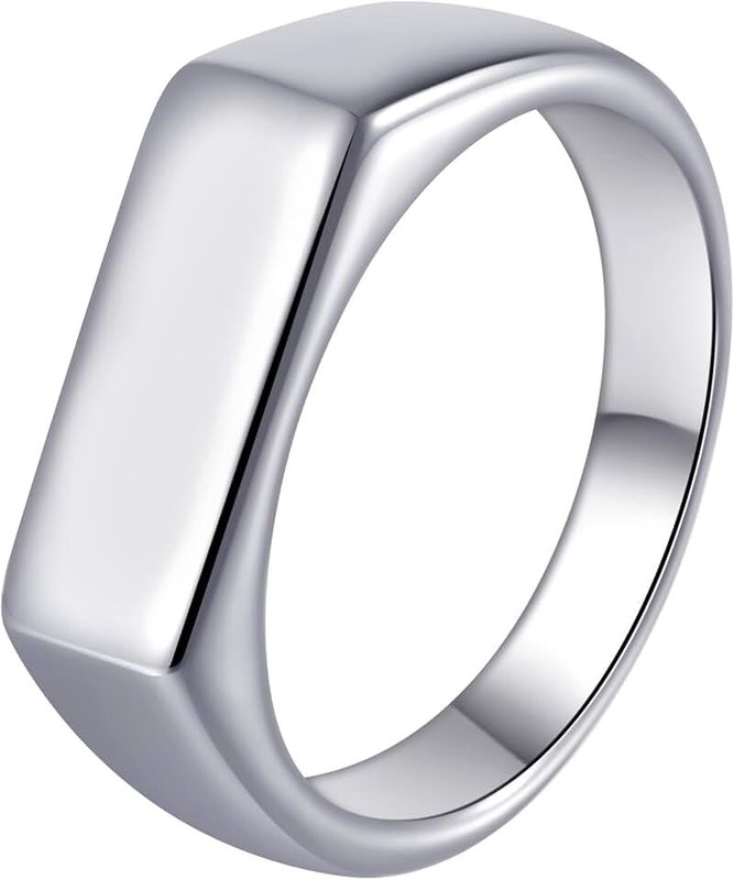 Udolfly Mens Signet Rings Stainless Steel Pinky Ring for Men Women Silver/Black/Gold Square Cool Finger Ring, Gift for Dad Husband
