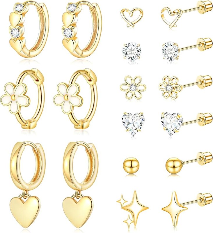Zankulas Stainless Steel Hypoallergenic Earrings for Girls Toddler Kids Baby Screw Flat Back Stud Earrings Set for Teen Jewelry