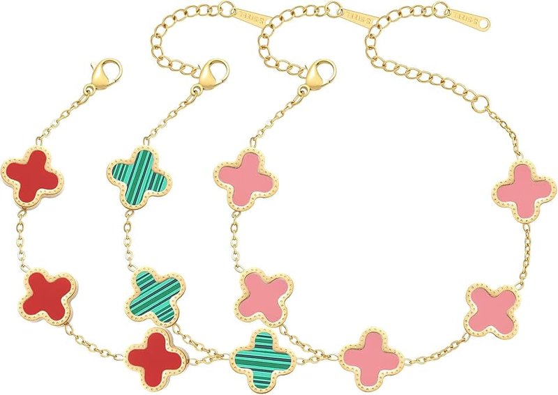 AIPPK 18K Gold Plated Gold/White/Black Bracelet Set Clover Lucky Bracelet for Women Four Leaf Bracelets Jewelry Gifts for Women Girls
