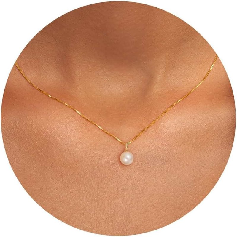 PRTGL Pearl Necklace: 14K Gold-Plated/White Gold-plated Pearl Necklace for Women 16.5” + 2”
