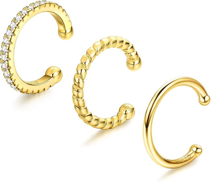 JYNARIX 3 PCS Ear Cuff no Piercing, Gold Ear Cuff, Fake Earrings, Adjustable Clip on Earrings for Birthday, Christmas, Cartilage Helix Wrap Earring Set for Women Girls