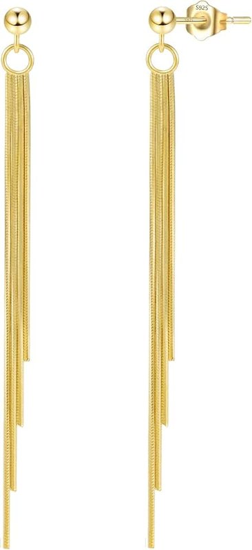 ALEXCRAFT Long Gold Silver Dangle Earrings for Women 925 Sterling Tassel Threader Earrings Dangling Dangly Chain Chandelier Drop Prom Wedding Elegant Rhinestone Sparkly Dainty Piercing Earrings