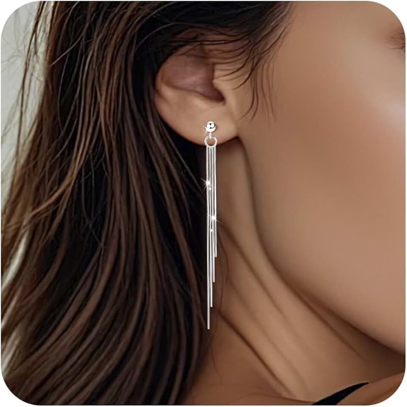 ALEXCRAFT Long Gold Silver Dangle Earrings for Women 925 Sterling Tassel Threader Earrings Dangling Dangly Chain Chandelier Drop Prom Wedding Elegant Rhinestone Sparkly Dainty Piercing Earrings