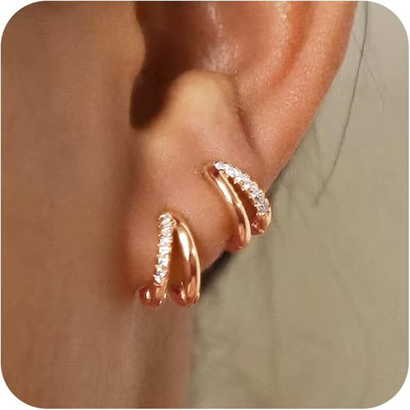 ilasif Earrings 925 Silver Hoop Earrings, 925 Silver Hoop Earrings, Small / Gold / Rose Gold with Zirconia for Women Girls, Hypoallergenic Earrings Huggie Sleeping Cartilage 11 mm