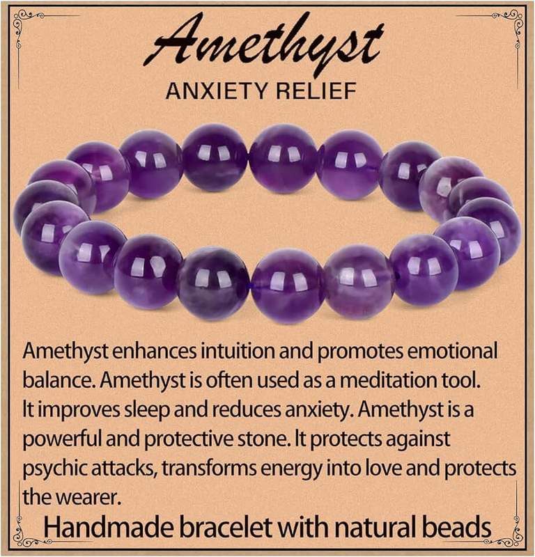 LPBeads Handmade Natural Gemstone Stretch Elastic Bracelet Healing Crystal Round Stone Beads Jewelry Gifts for Women Men