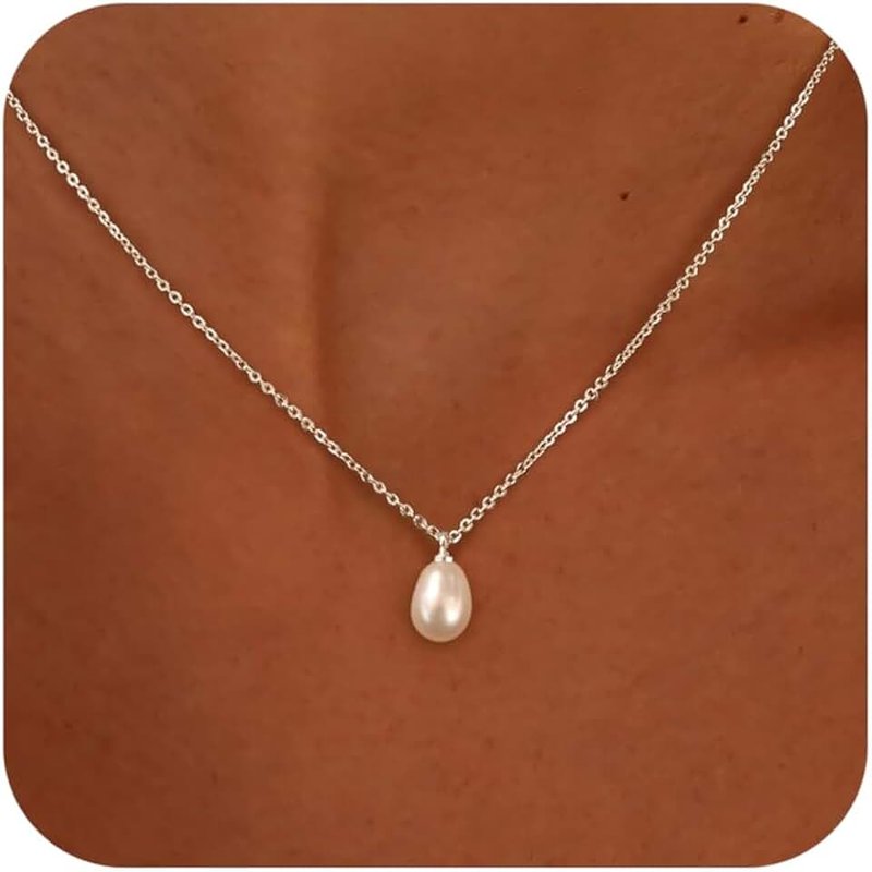 Hayopi Pearl Necklace for Women Trendy,14k Gold Plated Necklace Dainty Wedding Necklace Small Cute Choker Necklace Beaded Lariat Drop Necklace Vintage Waterproof Jewelry for Women Gold Jewelry Fashion Gifts