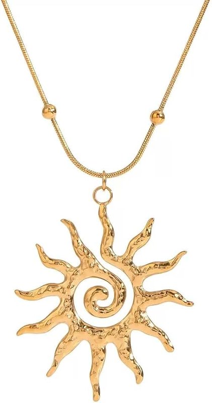 LAIHUARYWA Elegant 18K Gold Plated Necklace for Women Sun Moon Pendant Necklace Boho Vintage Hammered Circle Coin Necklaces for Women Minimalist Spiral Design Prom Birthday Gift for Her Friendship
