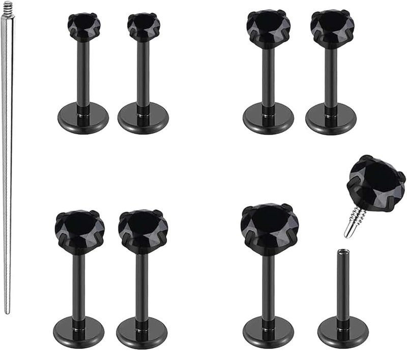 QXXPVV 16G 18G 20G Flat Back Earrings Stud Stainless Steel Extended Internally Thread Tragus Labret Nose Cartilage Lip Medusa Conch Body Piercing Jewelry Hypoallergenic for Women Men