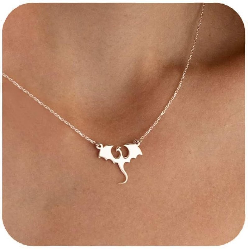 SERYNOW Stainless Steel Dragon Necklace for Men Women, Minimalist Cool Dragon Pendant Necklace Gift