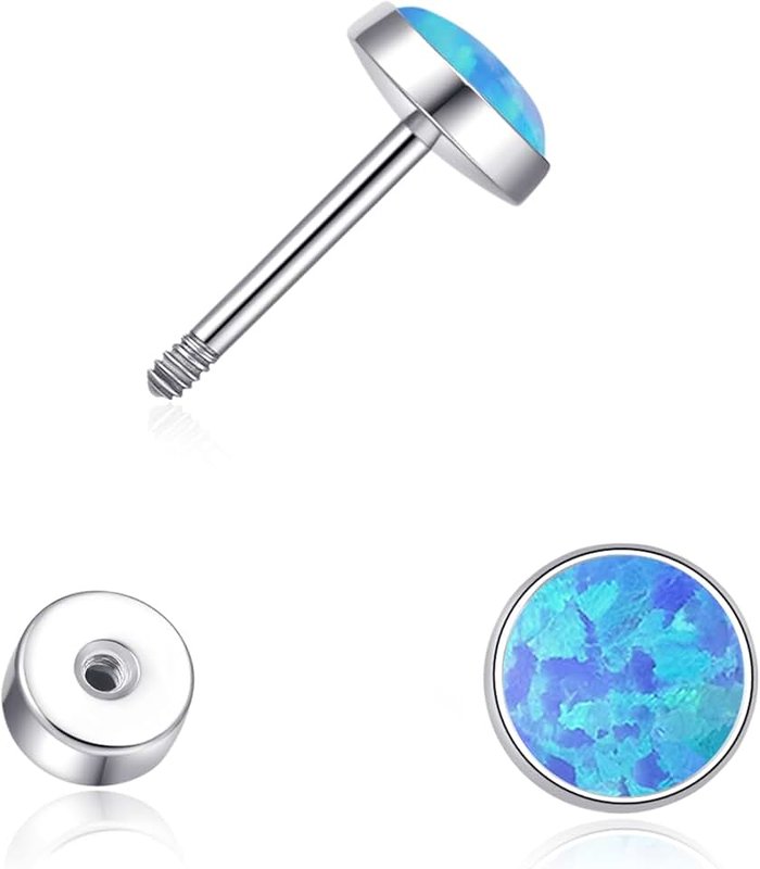 limerencia 20G Titanium Flatback Earrings for Sensitive Ears, G23 Hypoallergenic Titanium Simulated Opal Post Screw Back on Earrings for Cartilage Helix Tragus, No Gemstone