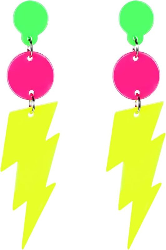 HRXMS 90s Outfits Neon Earrings for Women - Retro Drop Dangle Earrings with Colorful Lightning Bolt Design, Party Accessories for 80s 90s Theme Party (1 Pair)