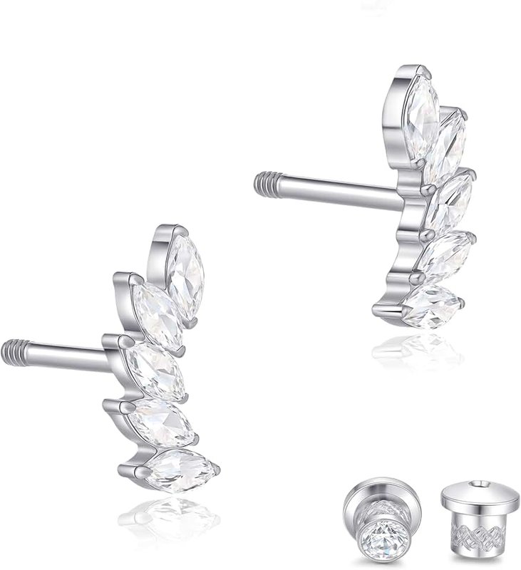 limerencia Hypoallergenic Titanium Screw Back Earrings Implant Grade Cubic Zirconia G23 20G Ear Crawler Studs Earrings for Women Sensitive Ear Cartilage Tragus Jewelry