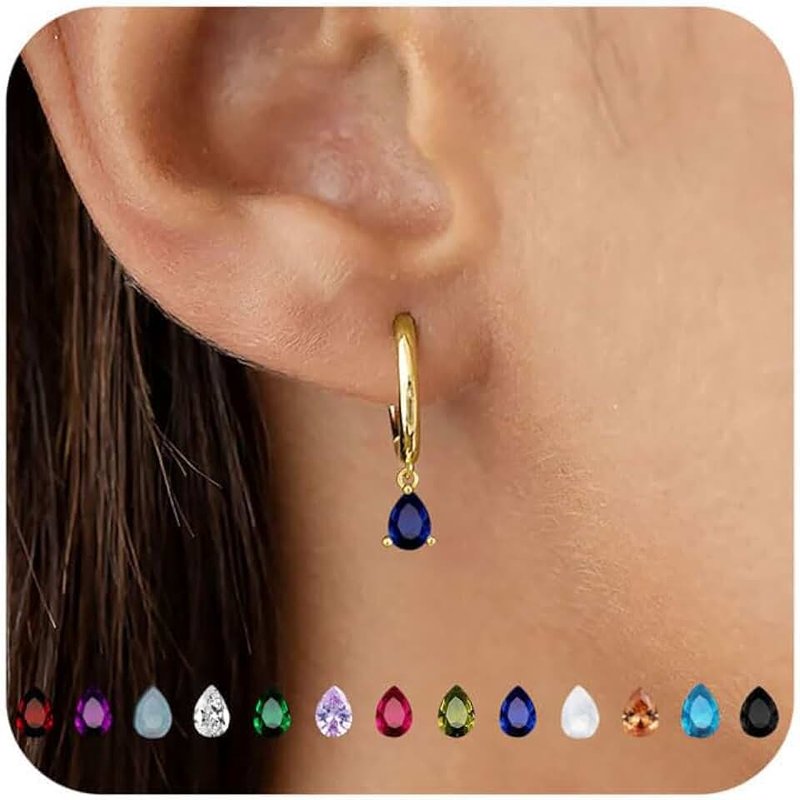 TDBSOQI 14K Gold Plated Hypoallergenic Birthstone Hoop Earrings for Women Dainty Small Emerald Green Cubic Zirconia Drop Huggie Earrings Birthday Gifts for Women Jewelry