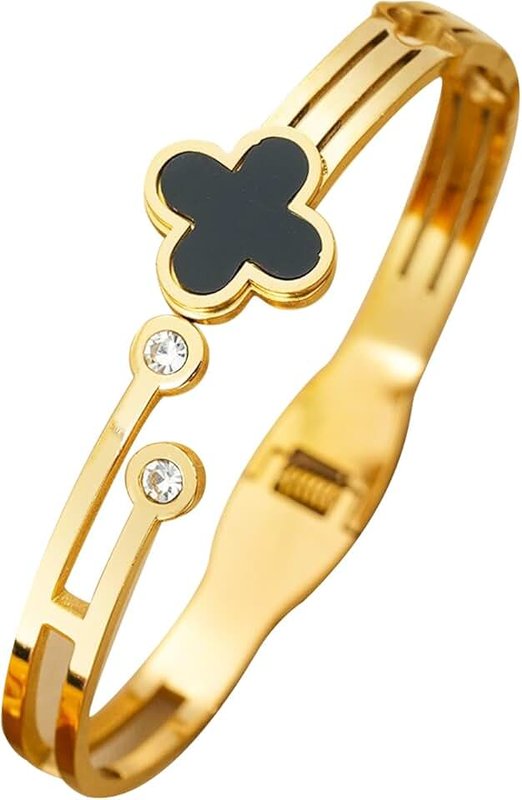 Vbvbip 18K Gold Plated 316L Stainless Steel Bangle Bracelet Collection - 12 Unique Designs + Matching Diamond-Accent Titanium Steel Chain, for Women