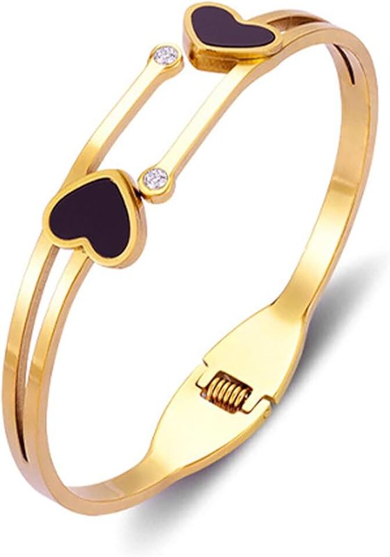 Vbvbip 18K Gold Plated 316L Stainless Steel Bangle Bracelet Collection - 12 Unique Designs + Matching Diamond-Accent Titanium Steel Chain, for Women
