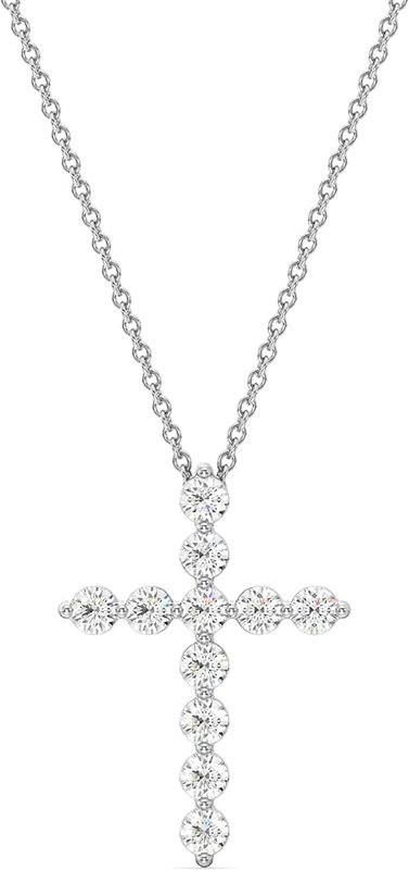 GILDED GILDED 1 ct. T.W. Lab Grown Diamond (SI1 Clarity, F Color) and Sterling Silver & 14KT Gold Plated Silver Cross Pendant with an 18 Inch Spring Ring Clasp Cable Chain