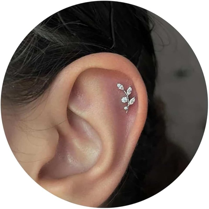 SAWOWGER 16G Titanium Flat Back Earrings for Women Conch/Helix/Foward Helix/Tragus/Hypoallergenic Piercing Jewelry Internal Thread Cartilage Stud Gold Silver CZ Branch Earrings