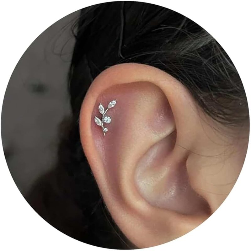 SAWOWGER 16G Titanium Flat Back Earrings for Women Conch/Helix/Foward Helix/Tragus/Hypoallergenic Piercing Jewelry Internal Thread Cartilage Stud Gold Silver CZ Branch Earrings