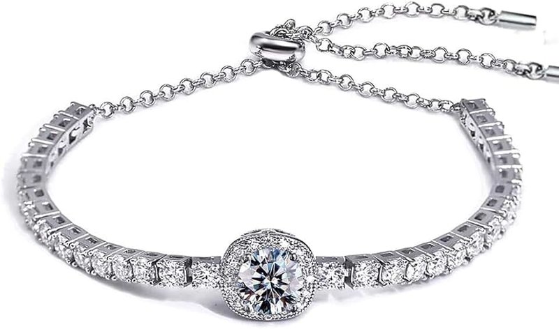 FEIKFEIZ Moissanite tennis bracelet, 2CT 8mm lab-created moissanite diamonds, rhodium-plated, adjustable silver and white gold bracelet for women, stylish, jewelry gift.