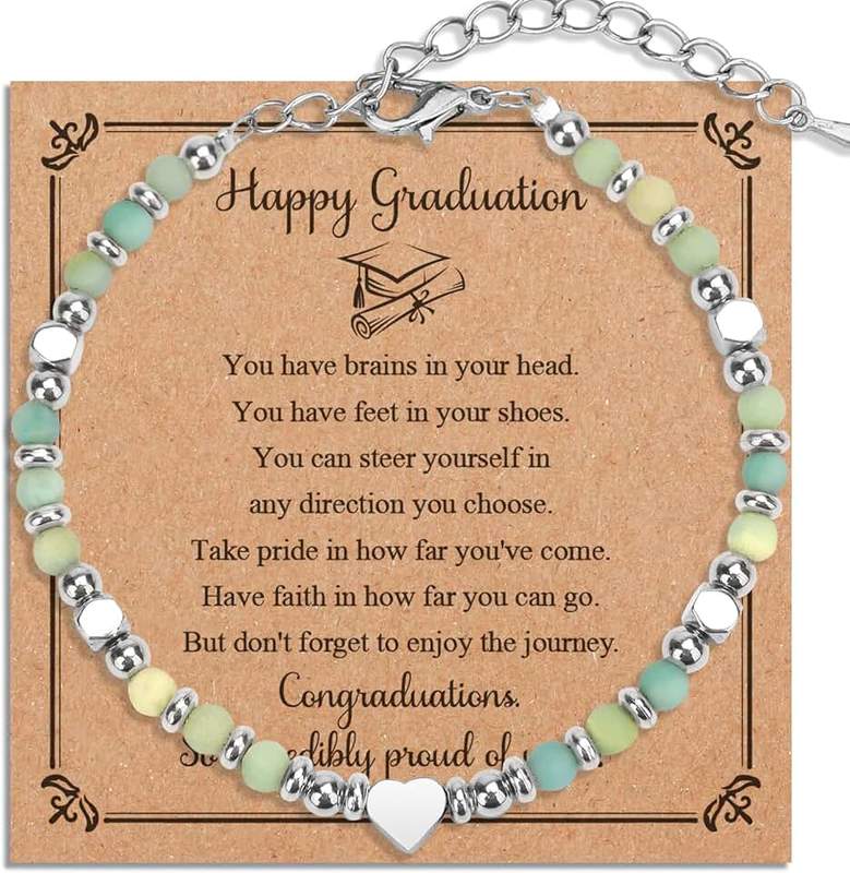 TecquorA 2026 Graduation Gifts for Her Women, Inspirational Middle High School College 5th 8th Graduation Gifts Tiny Gemstone Bracelet for Daughter Sister Friends with Message Card