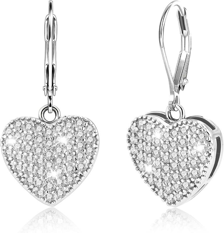 ALEXCRAFT 925 Sterling Silver Dangle Earrings, 14K Gold Plated Heart Dangling Drop Earring for Women Hypoallergenic Trendy Leverback Earings Cubic Zirconia Heart Dangle Earrings Jewelry for Women