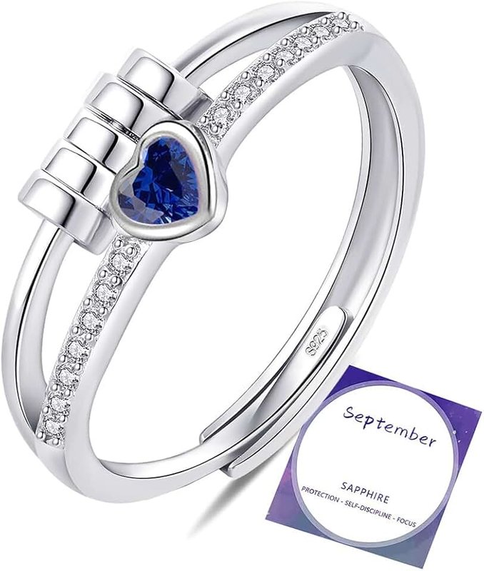 DOA Fidget Rings with Cubic Zircon, Adjustable 925 Sterling Silver Anxiety Rings for Women, Birthstone Thumb Ring for Anxiety Women with Jewellery Box&Card