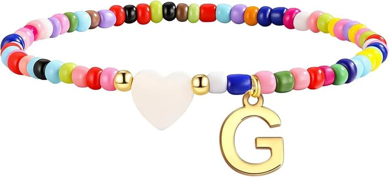 Decholly Colorful Initial Bracelets for Women Girls - Cute Beaded Heart Initial Bracelet Teen Girl Gifts Trendy Stuff, Bohemian Gold Charm Bracelet Personalized Gifts for Women Girls Jewelry