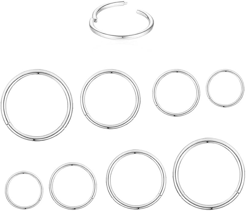bukebro 16G Surgical Stainless Steel earrings for women 6-8-10-12mm| Gold/Silver Septum rings Hinged Clicker Segment Nose Rings Helix Cartilage Daith Tragus Hypoallergenic sleeper hoop Earrings Body Piercing