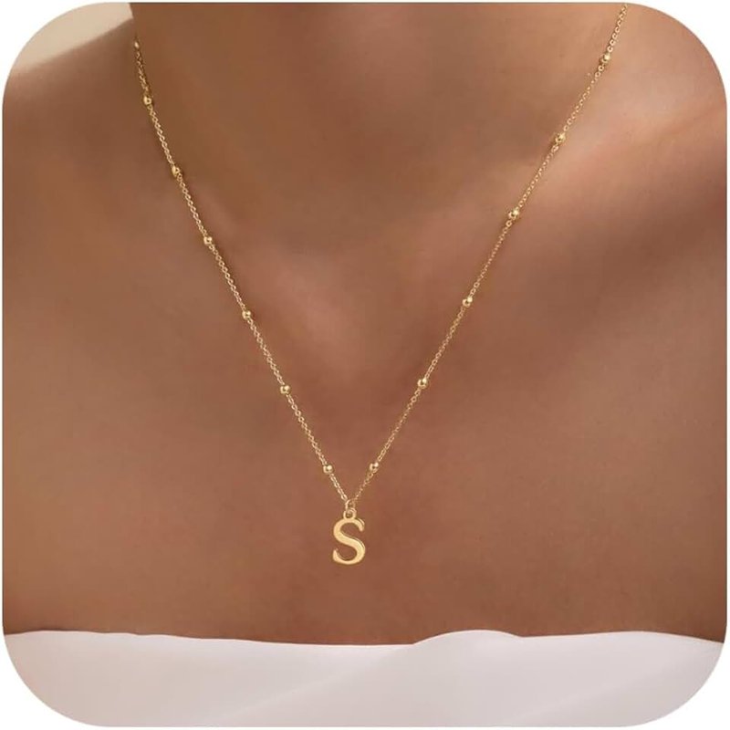 MDIEEL Initial Necklaces for Women Dainty 14k Gold Plated A-Z Letter Pendant Name Necklaces Cute Charm Choker Fashion Accessories Non Tarnish Trendy Jewelry Gift Easter Basket Stuffer