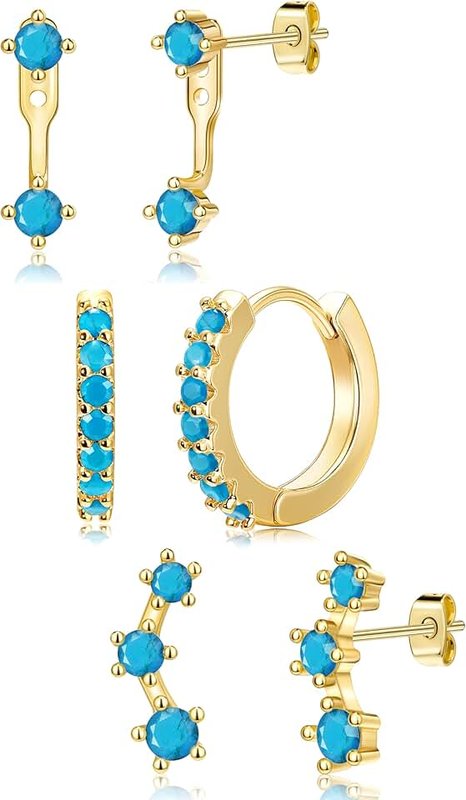 Poxtex Gold Huggie Hoop Earrings Set for Women, Dainty Small Birthstone Jacket Stud Huggie Earring Stack for Multiple Piercing Hypoallergenic Trendy Jewelry, 925 Sterling Silver Post Cartilage Earrings Gifts