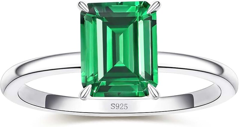 Yaresul 3.5ct Simulated Gemstone Ring 925 Sterling Silver 10x8mm Radiant Cut Sapphire|Emerald|Amethyst|Cubic Zirconia Ring Birthstone Rings for Mothers Valentines Thanksgiving Day Size 5-10