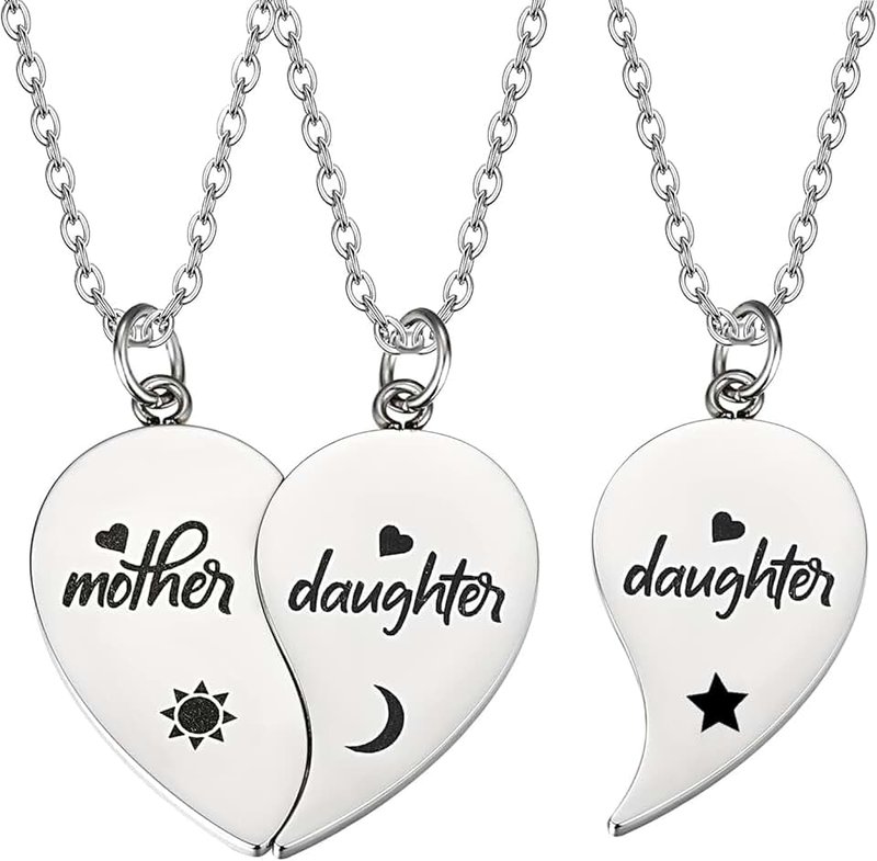 Yonhon Mother Daughter Bracelet Necklace for 2/3/4, Mother Daughter Matching Keychain Set