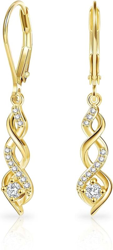 ALEXCRAFT 14K Gold Drop Dangle Earrings for Women Cubic Zirconia Hanging Dangle Earrings Long Infinity Drop Earring Leverback CZ Earing for Jewelry