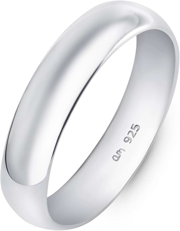 Amberta Solid 925 Sterling Silver Gold Plated Mens Wedding Ring Band | 5 6 8 mm Wide Thumb Court Shape Polished Silver Ring for Men