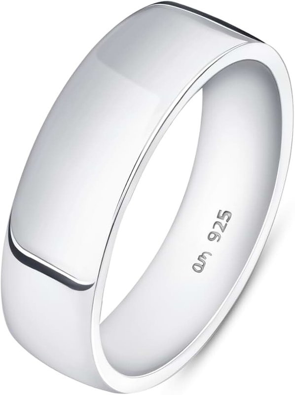 Amberta Solid 925 Sterling Silver Gold Plated Mens Wedding Ring Band | 5 6 8 mm Wide Thumb Court Shape Polished Silver Ring for Men