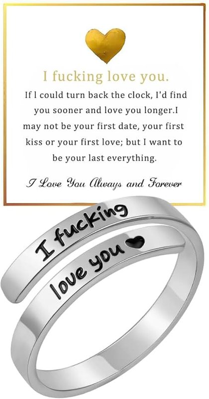 DivaGlamz I Fcking Love You Ring For Women, Adjustable Stainless Steel Engraved Heart Spiral Wrap Twist Vintage Promise Rings To My Girlfriend/Wife Birthday Gifts Jewelry