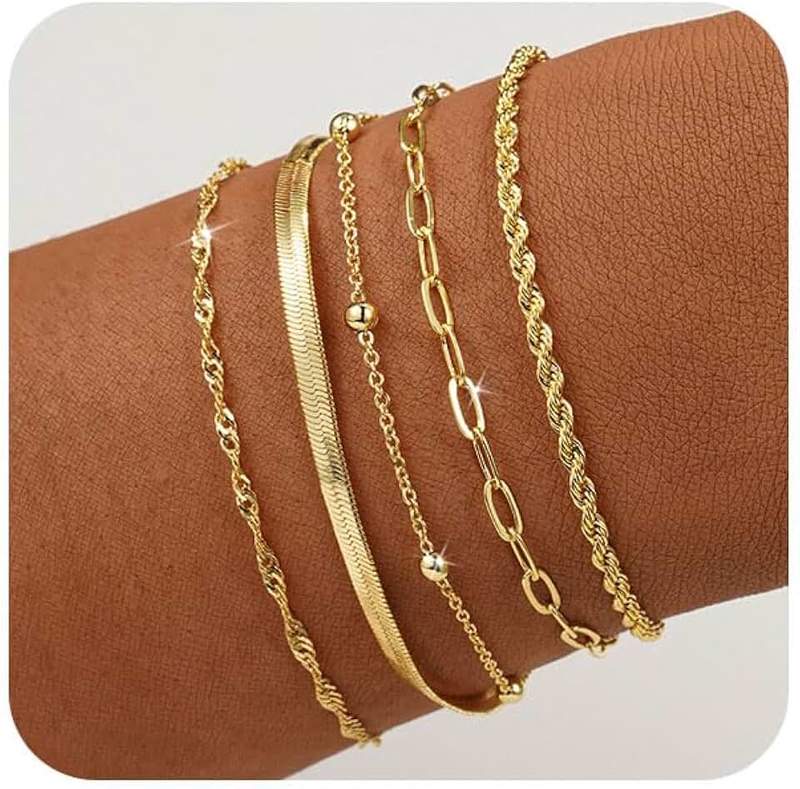 BERISO Gold Bracelets for Women, Elegant Adjustable 14K Gold Plated Bracelet for Women, Trendy Minimalist Dainty Gold Bracelet for Everyday Wear