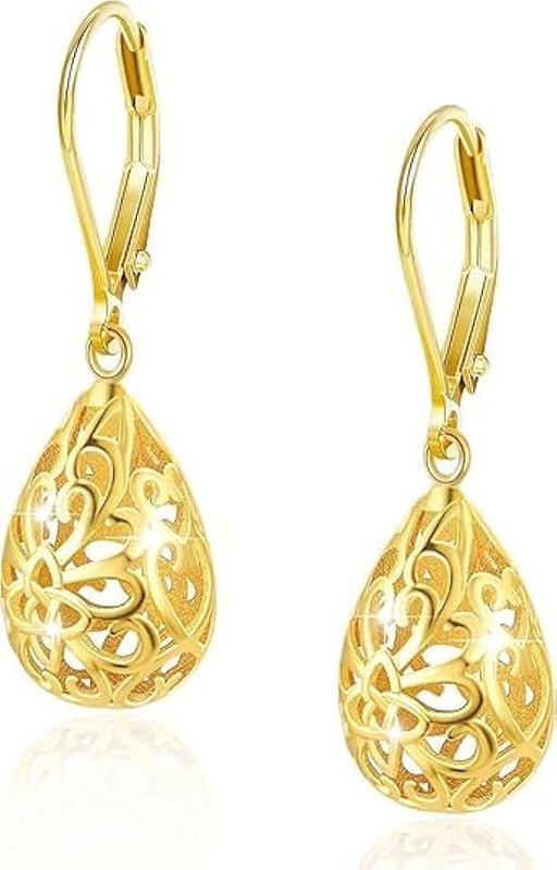 ALEXCRAFT 925 Sterling Silver Leverback Earrings for Women Trendy,Silver and Gold French Style Heart Dangle Drop Earrings Hypoallergenic Earing Jewelry for women