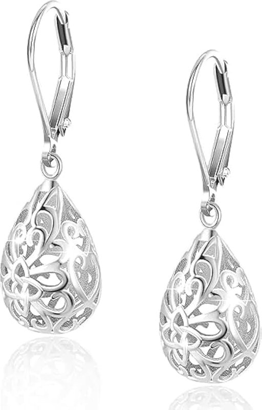 ALEXCRAFT 925 Sterling Silver Leverback Earrings for Women Trendy,Silver and Gold French Style Heart Dangle Drop Earrings Hypoallergenic Earing Jewelry for women