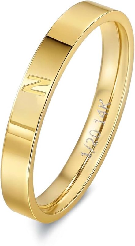 YURZA 14K Gold Filled Initial Rings for Women Non Tarnish Thumb Rings Wedding Bands for Women Stackable Personalized Letter Rings for Men