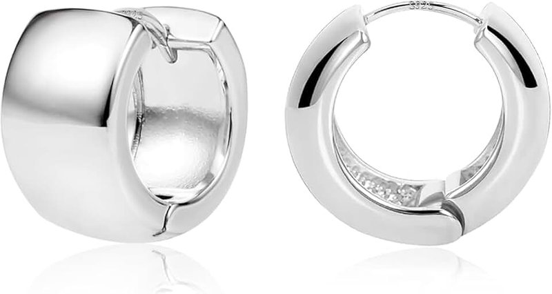 ALEXCRAFT 925 Sterling Silver Earrings, Lightweught Small Chunky Hoop Earrings for Women Trendy Hypoallergenic Classic Small Thick Huggie Hoops Earing Jewelry for Women