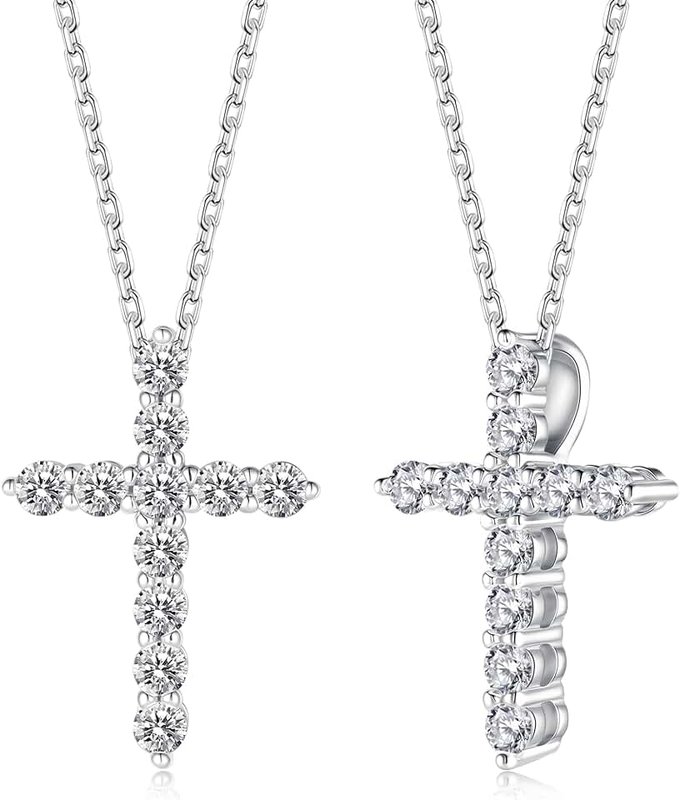 MOOSEA Dainty Moissanite Cross Necklace for Women, D Color VVS1 Clarity Lab Created Moissanite Necklace, 925 Sterling Silver Cross Necklaces, Christian Gifts for Women, Faith Pendant Christian Gifts