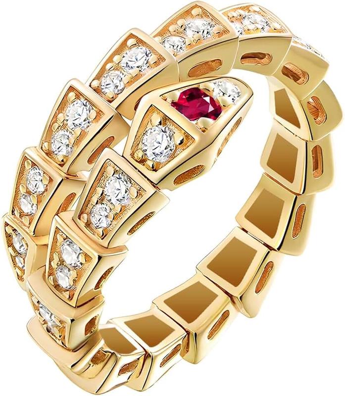 Aura & lrena Aura & Irena Adjustable 18K Gold Plated Snake Rings for Women, Statement Rings with 3A Cubic Zirconia, US 6-9 Non Tarnish Gift Ring