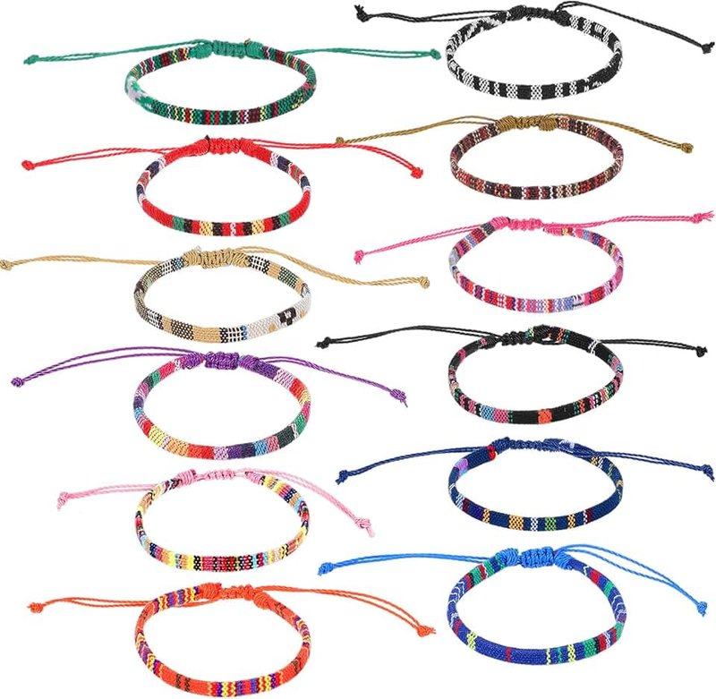 Larrel 12Pcs Woven Bracelet, Handmade Surfer Bracelets Adjustable Braided String Friendship Bracelet Boho Bracelets Anklets for Men Women (Multicolor)