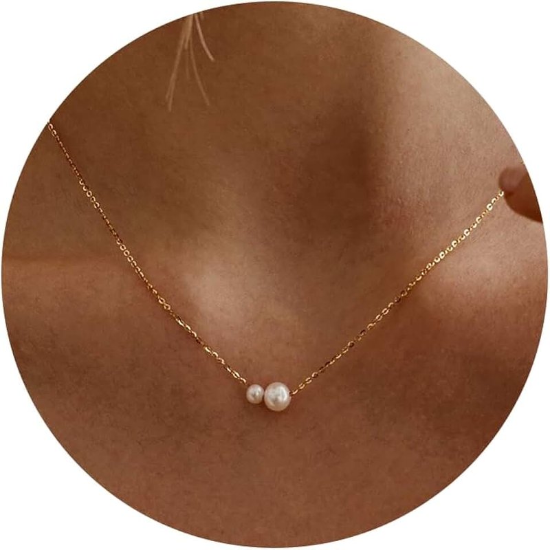 Treasure Bender Gold Pearl Necklaces for Women Trendy 14k Gold Plated Dainty Necklace Simple Pearl Drop Single Charm Pendant Necklace Women's Jewelry Best Friend Birthday Gifts Gold Jewelry for Women