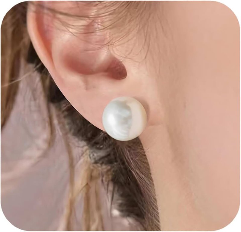 Ruzzykea Trendy Big Simulated Pearl Earrings for Women, 925 Sterling Silver Post 14/12MM Oversized Large Pearl Studs Bride Bridesmaid Wedding Earrings Jewelry Gifts