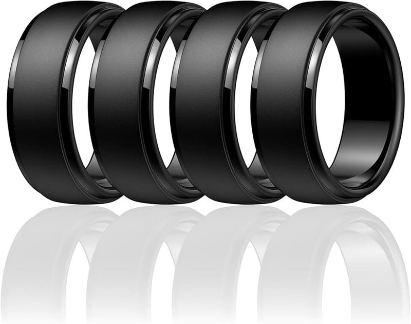 Egnaro Men's Silicone Wedding Rings: Classic Black Style Rubber ring - Hypoallergenic for Gym/Outdoor/Gift(1/4/7 Variety Pack with Half Size)