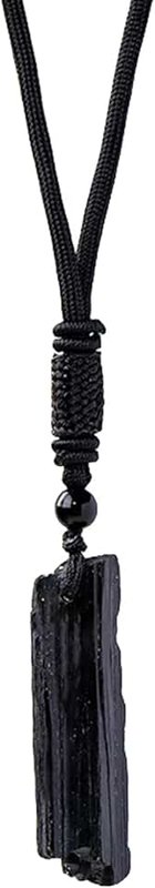 MALOUSUN Tourmaline Pendant, Black Tourmaline, Healing Stones Necklace with Ribbon, Raw Chain for Gifting and Decorating