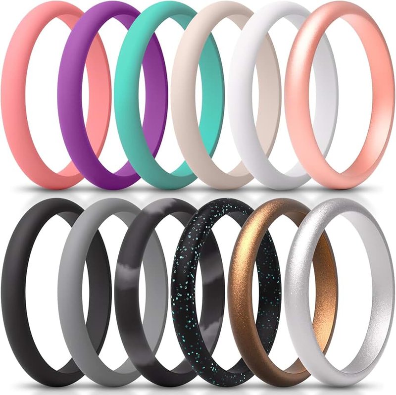 ThunderFit Women’s Silicone Thin and Stackable Bridal Ring Sets, Silicone Wedding Bands, 2.5mm Wide 2mm Thick, Variety Multipack 1-12