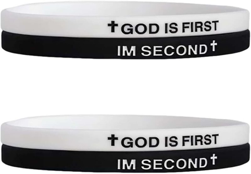 xuzhiyuan GOD IS FIRST IM SECOND Christian Rubber Bracelets Inspirational Engraved Bible Verses Cross Silicone Bracelet for Women Men Faith Gifts